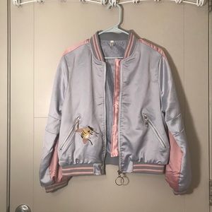 Unique Embroidered Bumblebee Satin Bomber Jacket